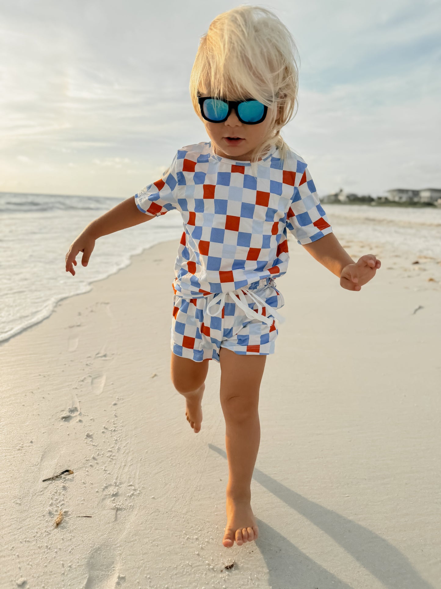 Checker- Red white + Blue bamboo set