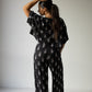 Women's Bamboo Crop Tee Lounge Set | Midnight Skelly