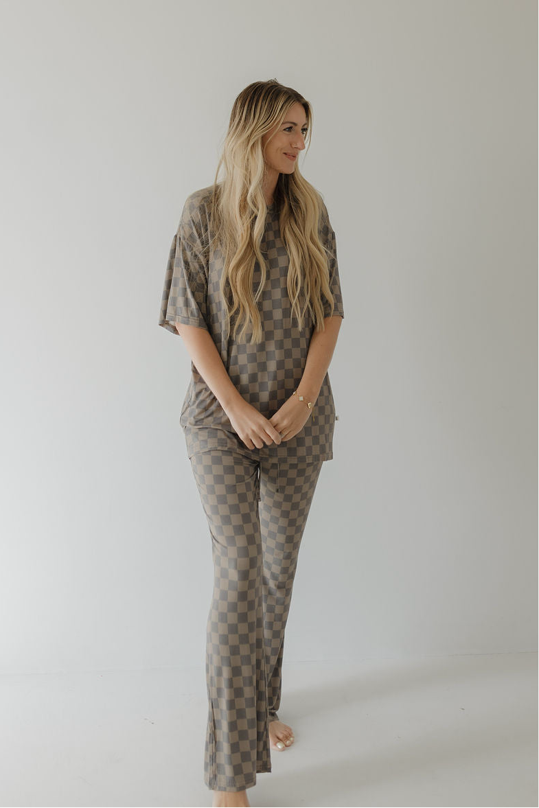 Short Sleeve Women's Bamboo Pajama | Faded Checkerboard