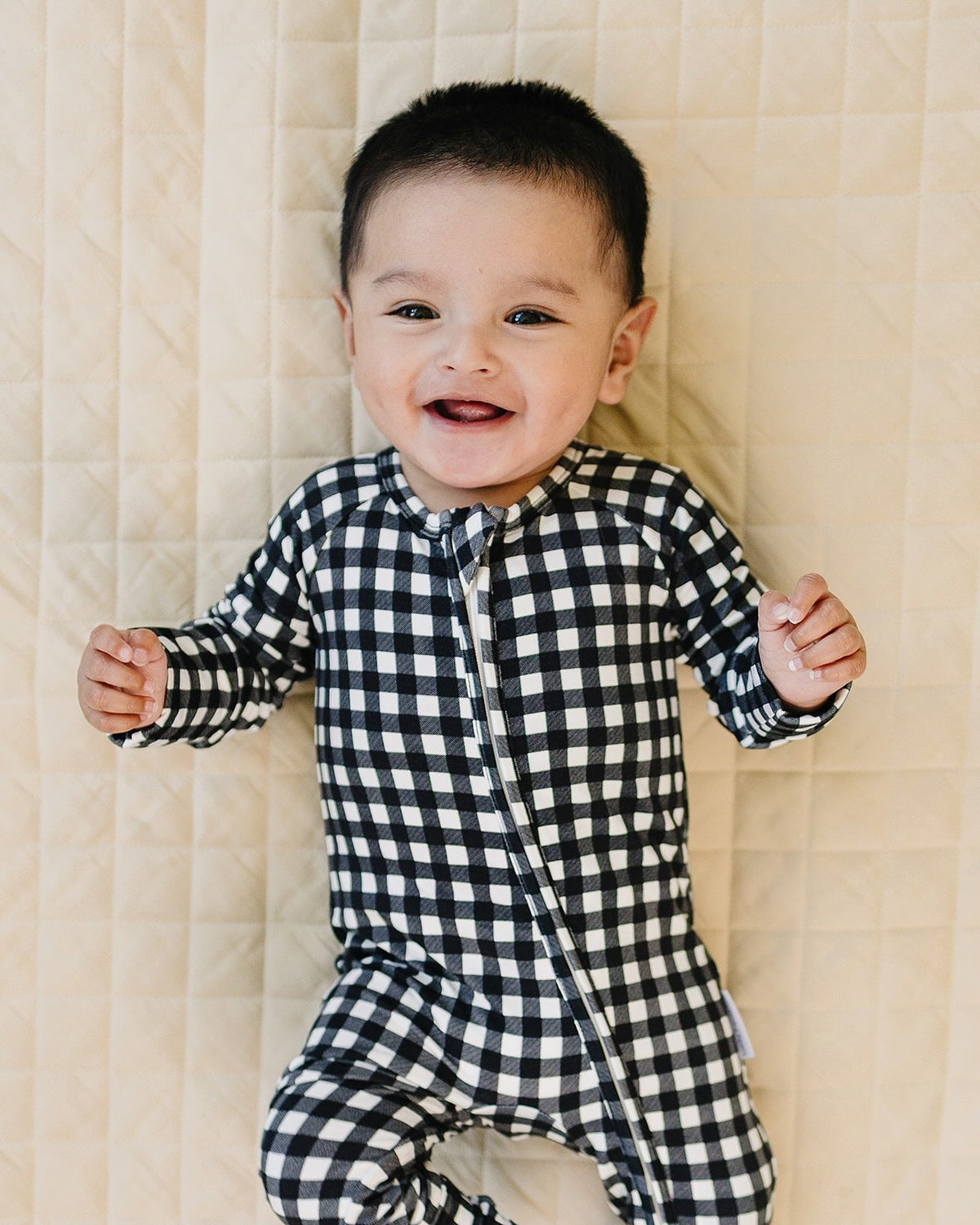 Bamboo Zip Romper | Black Gingham