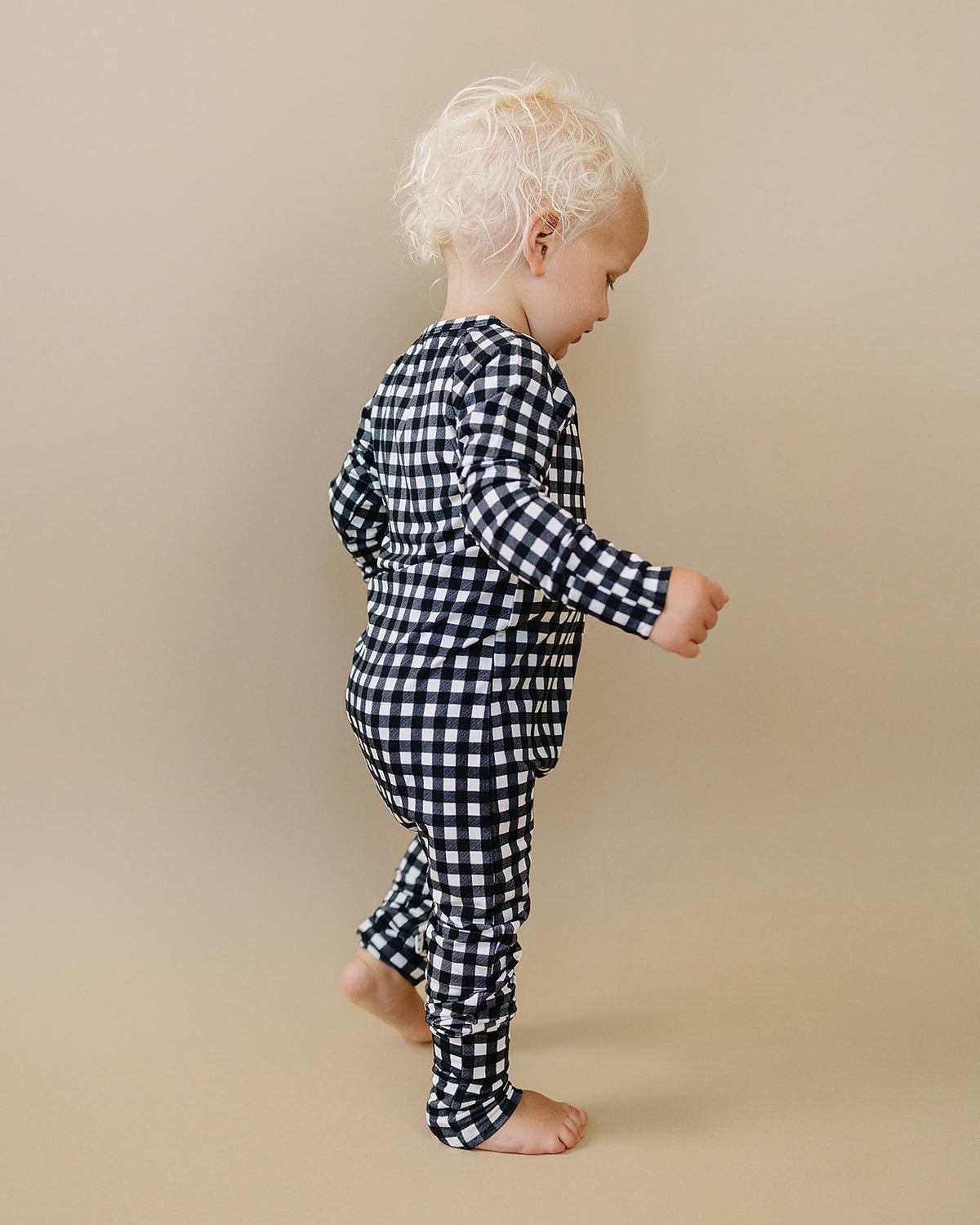 Bamboo Zip Romper | Black Gingham