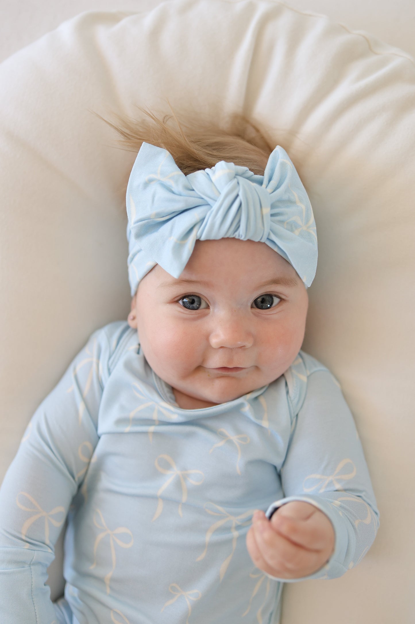 Long Sleeve Bamboo Snapsuit | Blue Bows