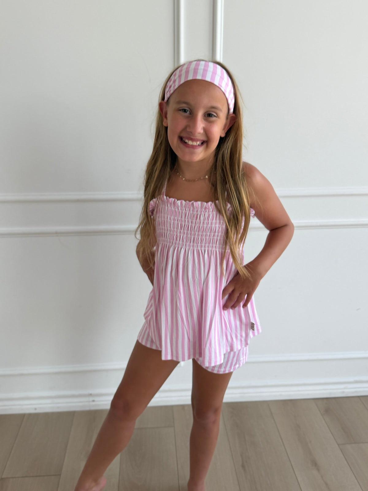 Pink Stripe Babydoll Smocked Set