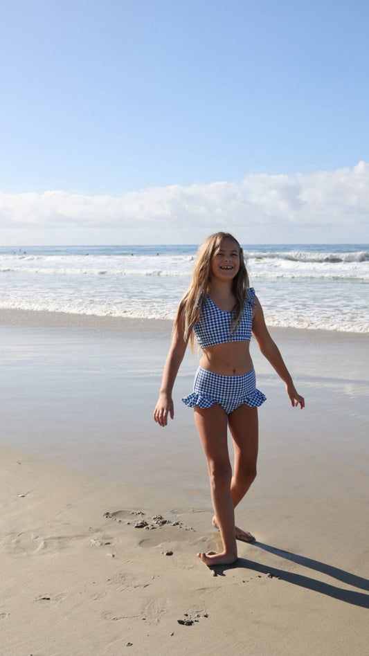 Girls Two Piece Swimsuit | Blue Gingham