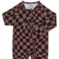 Bamboo Zip Romper | Chocolate Wavy Checkered