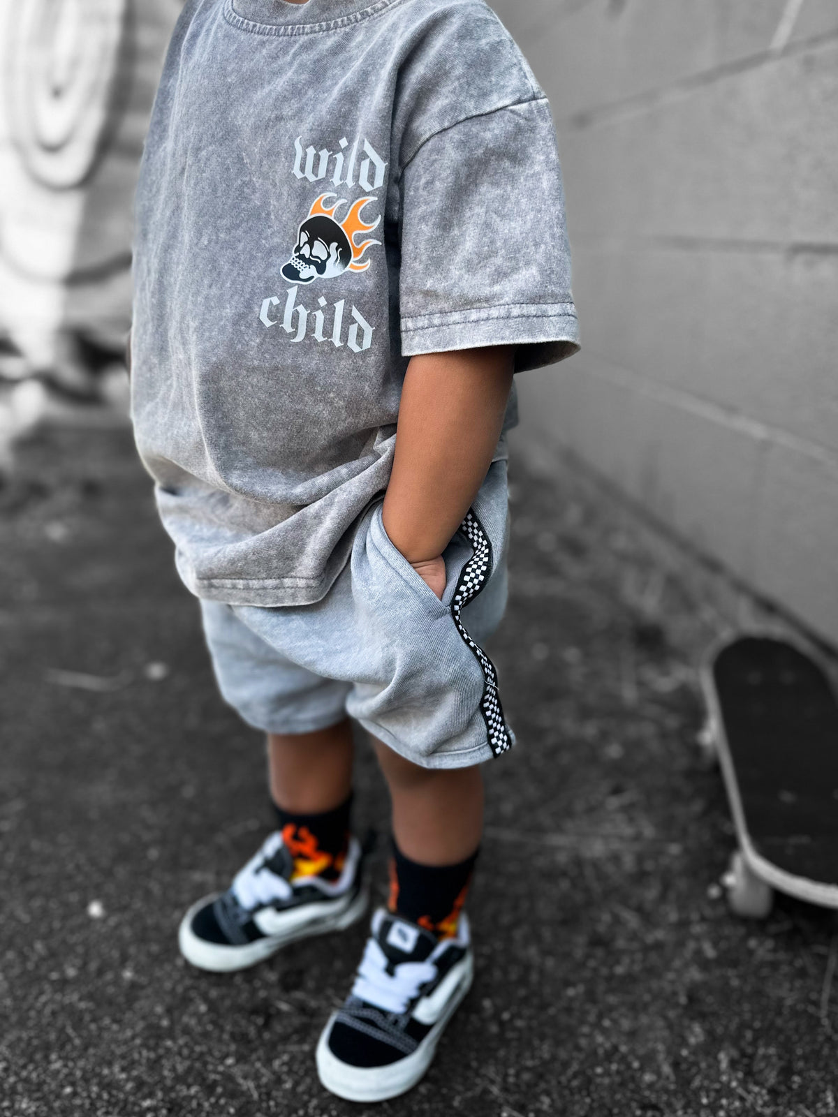 Grey Acid Wash Sweat Shorts