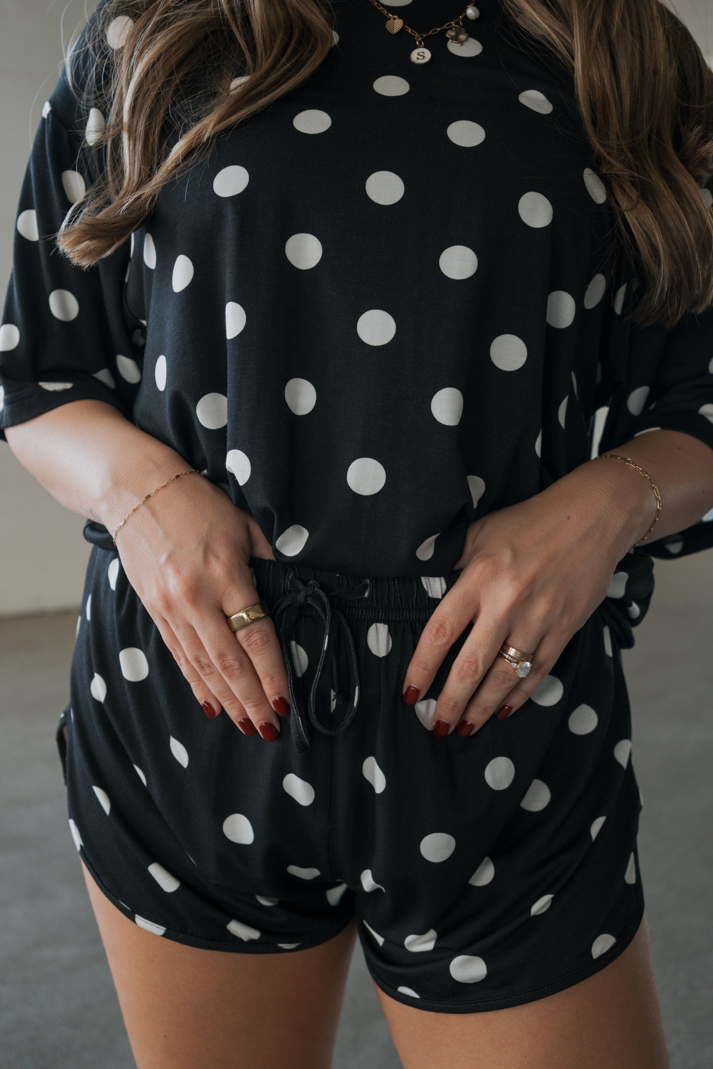 Women's Bamboo Short Set | B&W Polka Dot