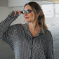 Women's Bamboo Button Up Lounge Set | Black Gingham