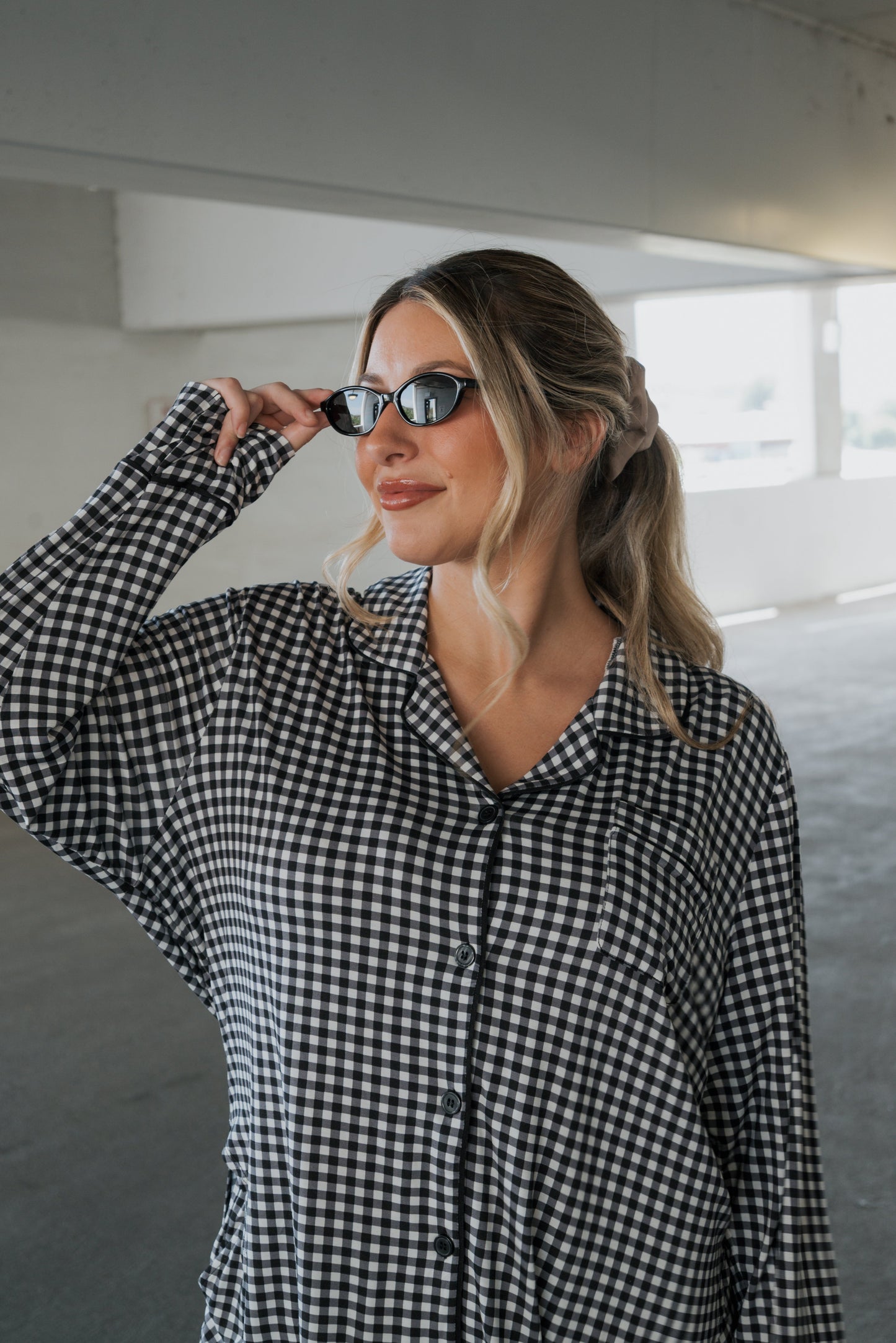 Women's Bamboo Button Up Lounge Set | Black Gingham