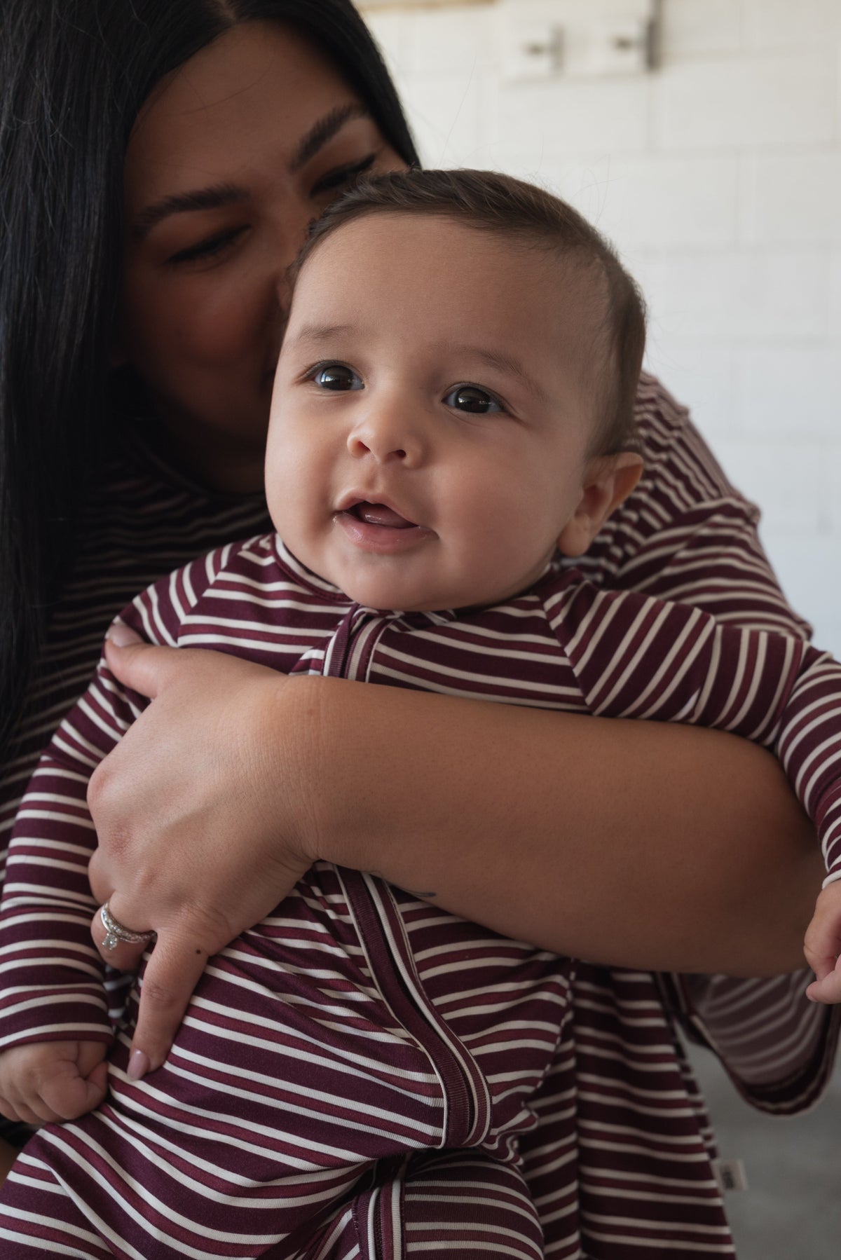 Bamboo Zip Pajamas | Maroon Stripe