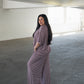 Women's Bamboo Crop Tee Lounge Set | Maroon Stripe