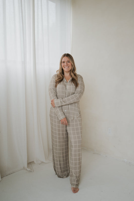 Women's Bamboo Button Up Lounge Set | Linen Grid