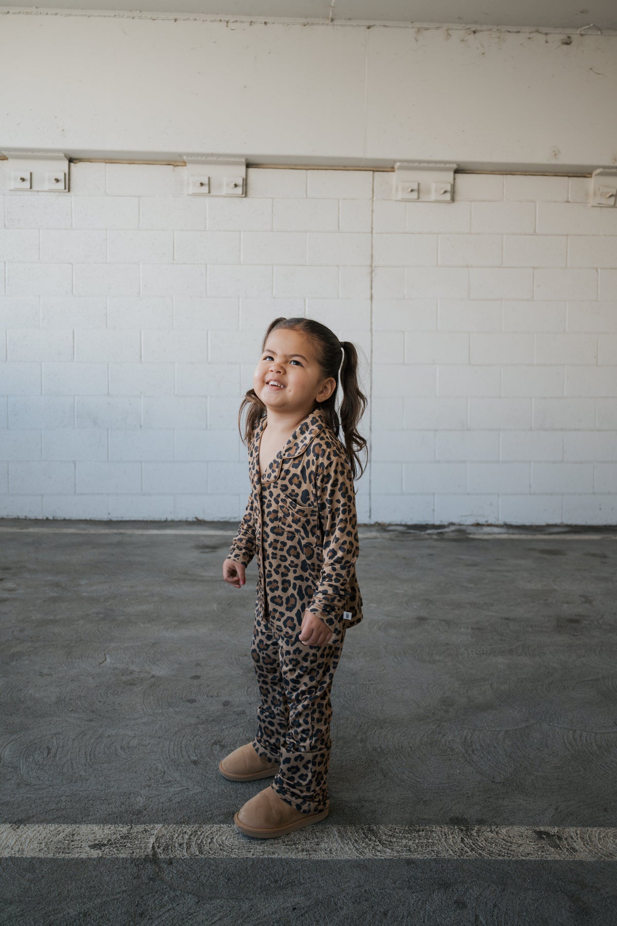 Girl's Bamboo Button Up Lounge Set | Leopard