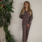 Girl's Bamboo Button Up Lounge Set | Holiday Stripe