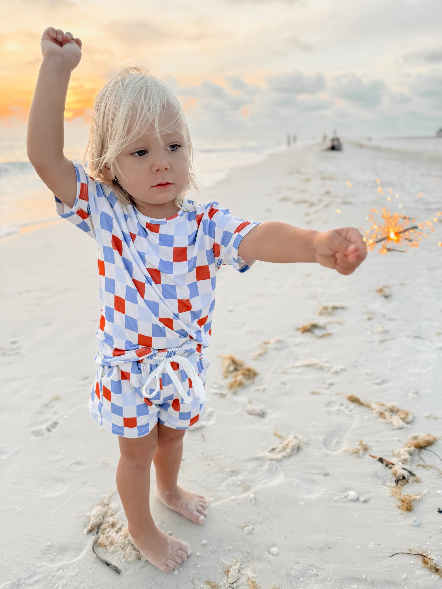 Checker- Red white + Blue bamboo set