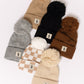 ff Knit Pom Top Beanie | Tan Checkerboard
