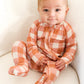 CORAL GINGHAM | ZIP ROMPER