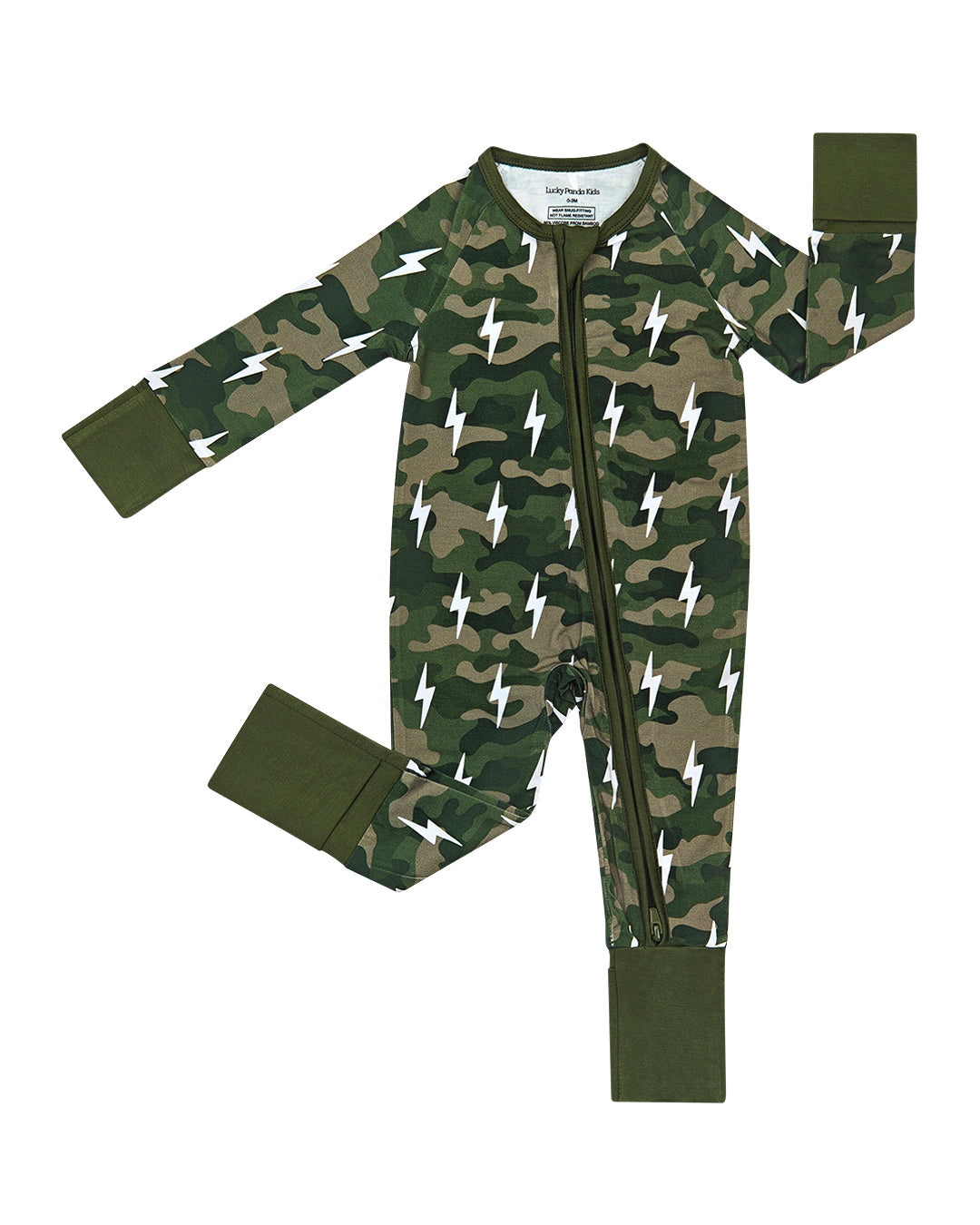 Bamboo Zip Romper | Green Camo Bolts