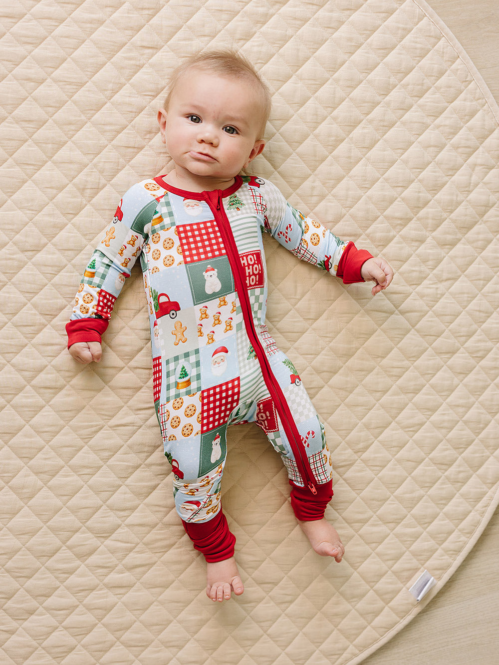 Bamboo Zip Romper | Christmas Patchwork