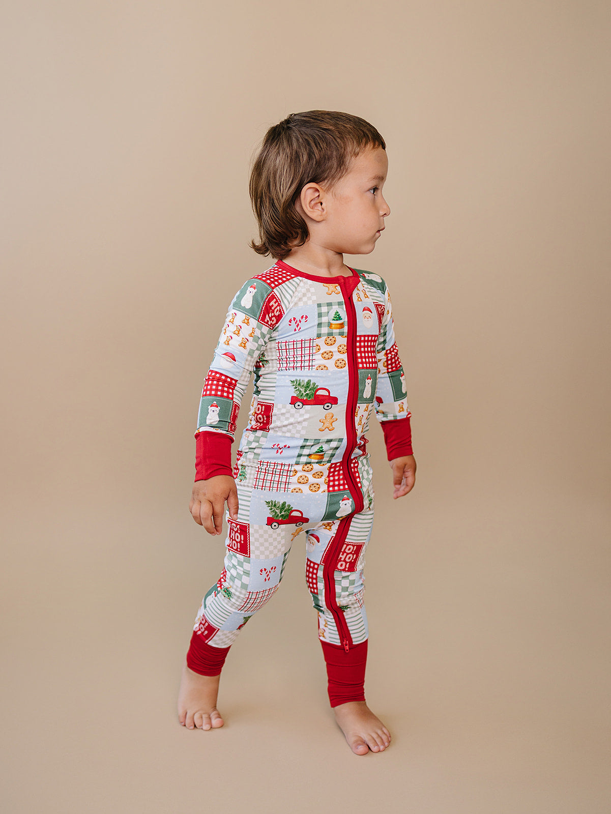 Bamboo Zip Romper | Christmas Patchwork
