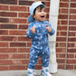 Bamboo Zip Romper | Blue Camo Bolts