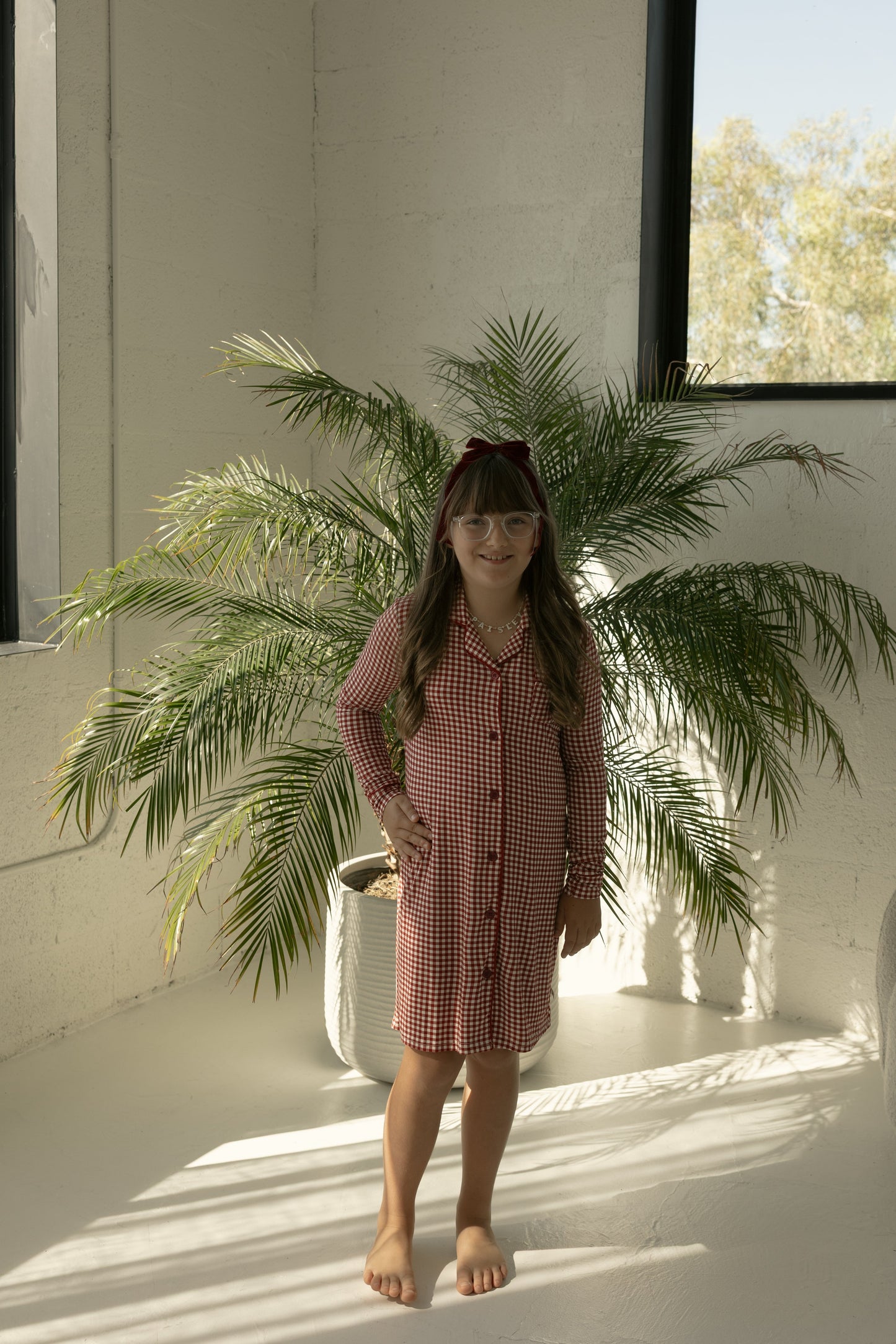 Toddler Bamboo Sleeping Dress | Red Gingham