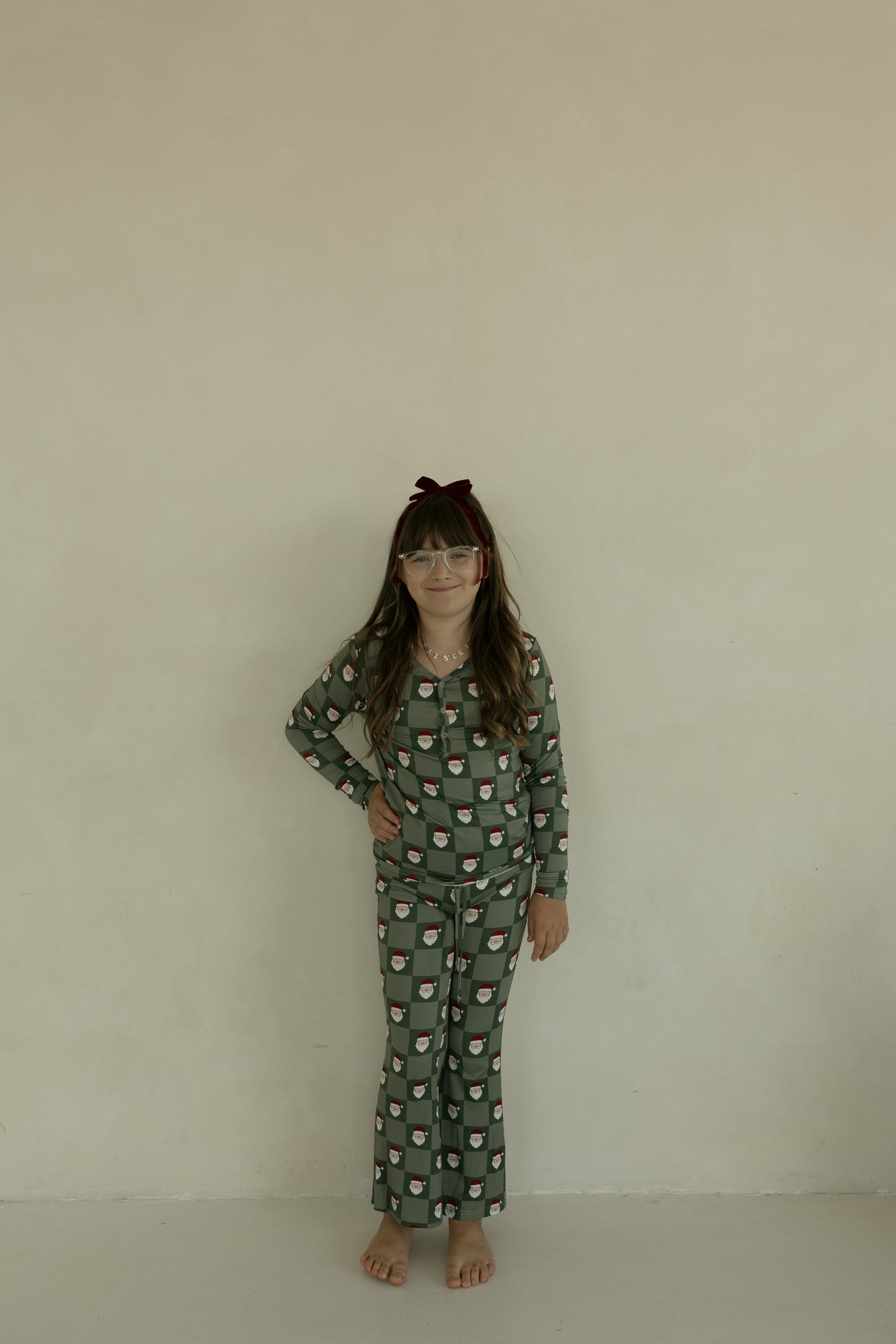 Pre-Teen Flare Bamboo Pajamas | Santa Checkerboard