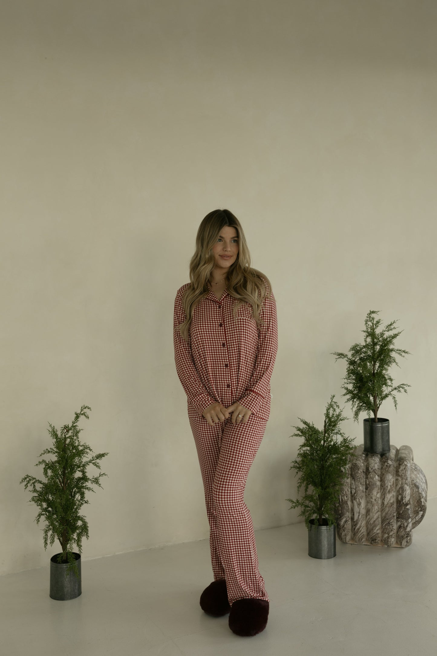 Long Sleeve Women's Bamboo Pajamas | Red Gingham