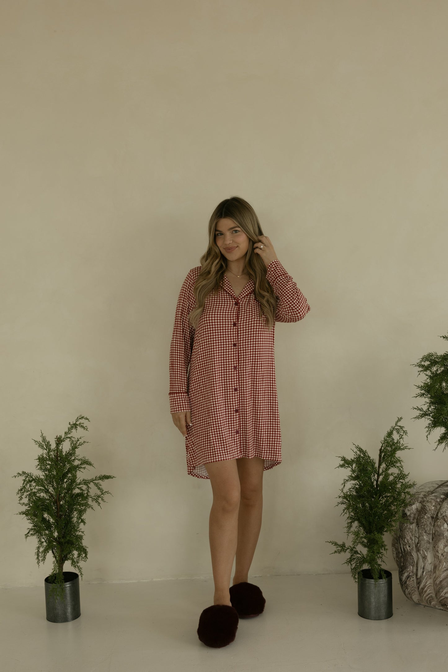 Women's Bamboo Sleeping Dress | Red Gingham