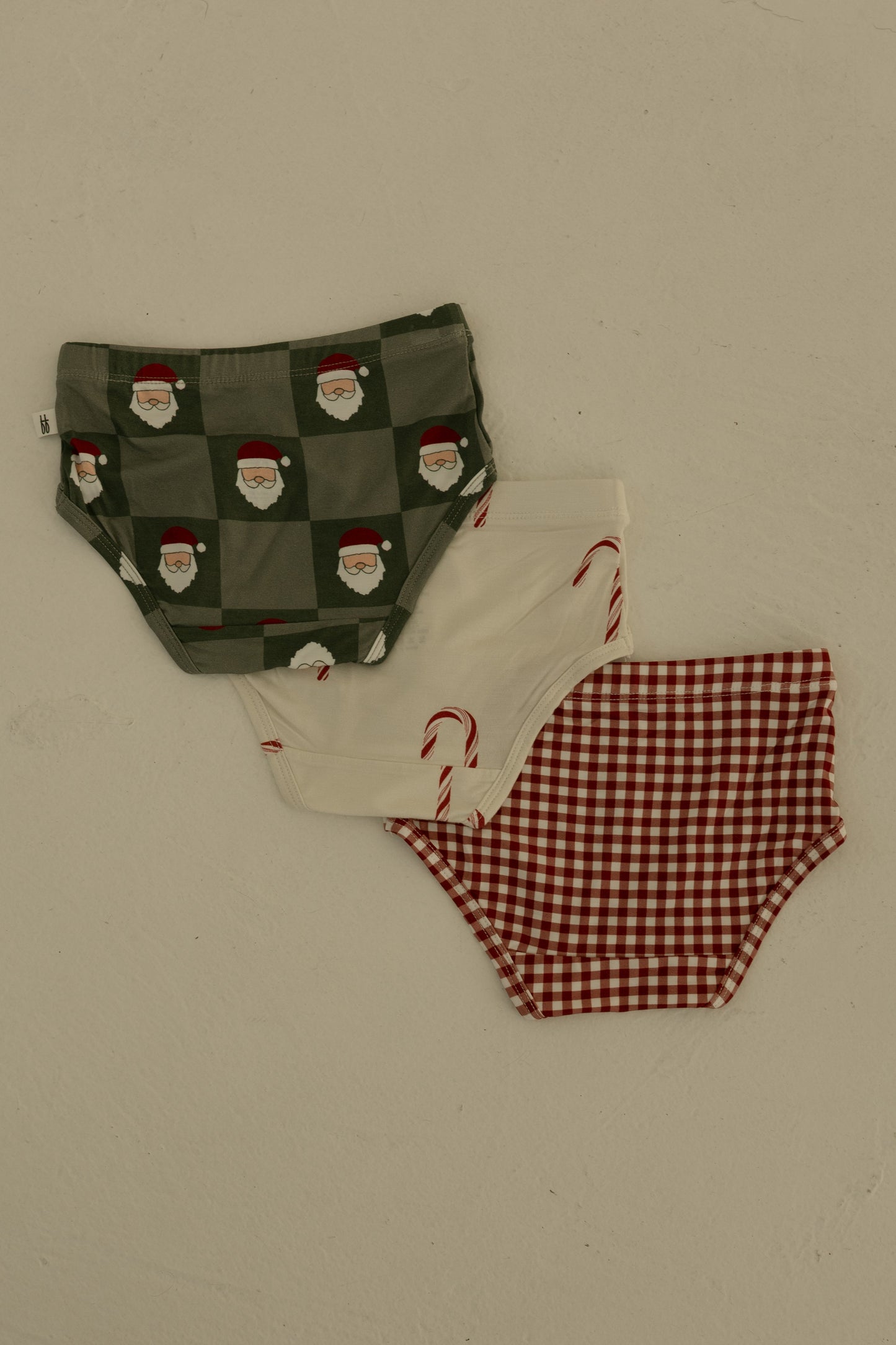Girl's Bamboo Briefs (3 Pack) | Red Gingham, Candy Cane & Santa Checkerboard