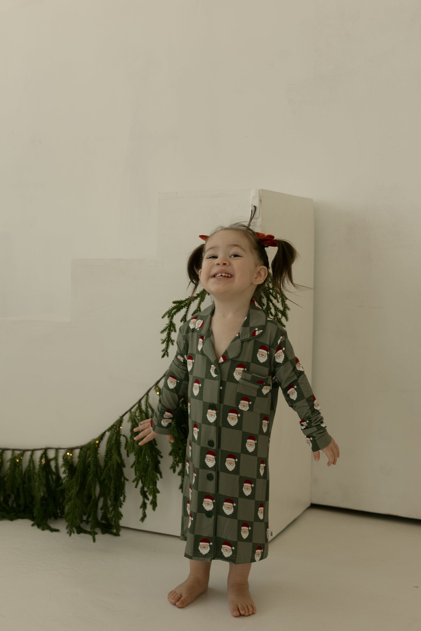 Toddler Bamboo Sleeping Dress | Santa Checkerboard