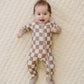 Ribbed Bamboo Zip Romper | Latte Checkered