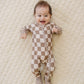 Ribbed Bamboo Zip Romper | Latte Checkered