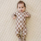 Ribbed Bamboo Zip Romper | Latte Checkered