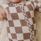 Ribbed Bamboo Zip Romper | Latte Checkered