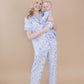 Bamboo Women's Button Up Set | Blue Flowers