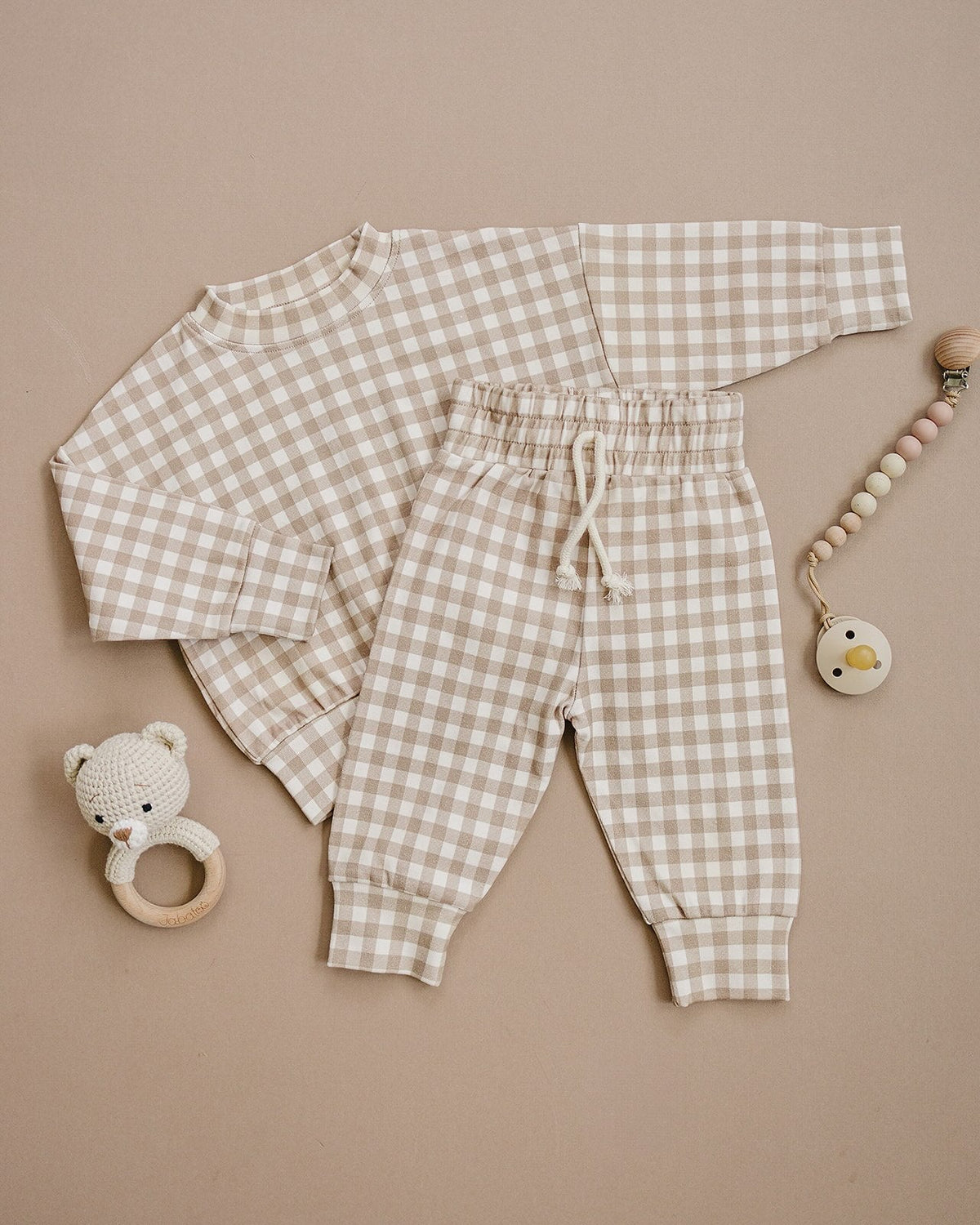 Jogger Set | Beige Gingham