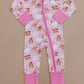 Bamboo Zip Romper | Pink Christmas