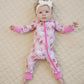 Bamboo Zip Romper | Pink Christmas