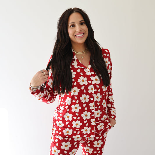 Women's Bamboo Button Up Lounge Set | Cherry Blossoms
