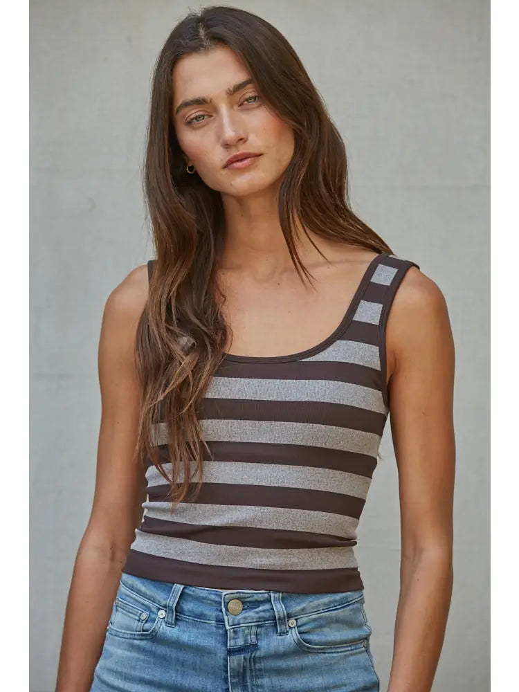 Knit Striped Seamless Padded Tank Top