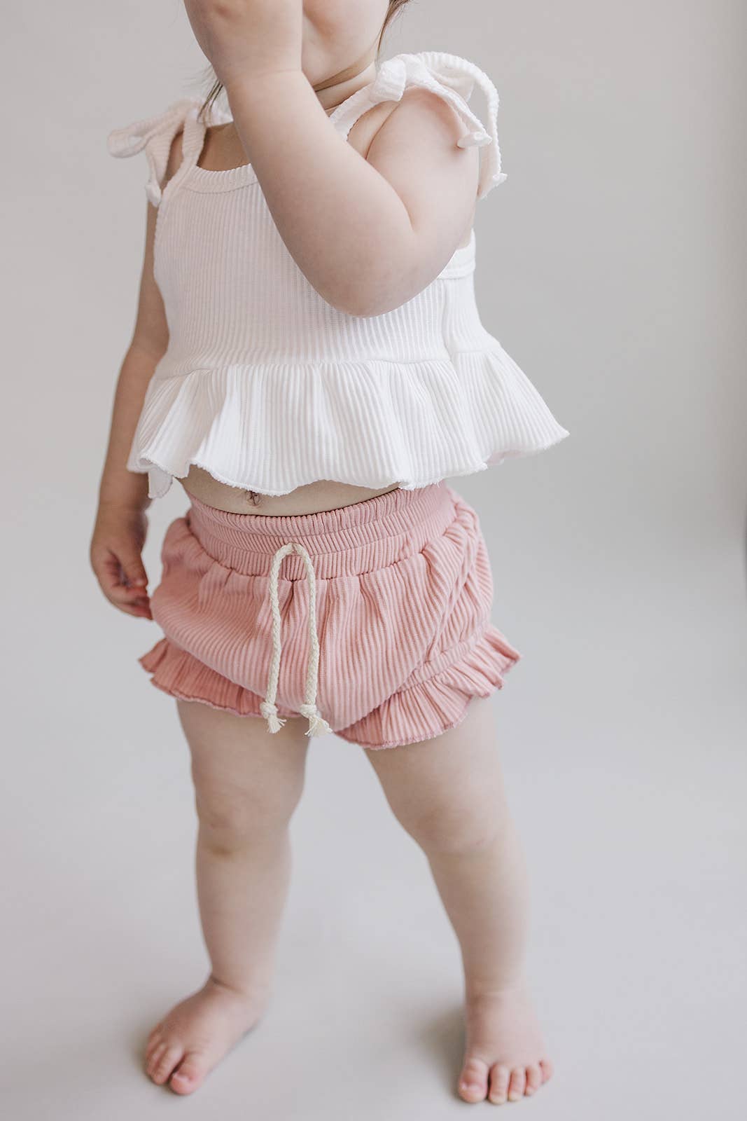 Pink Crop Top Ribbed Shorts Set