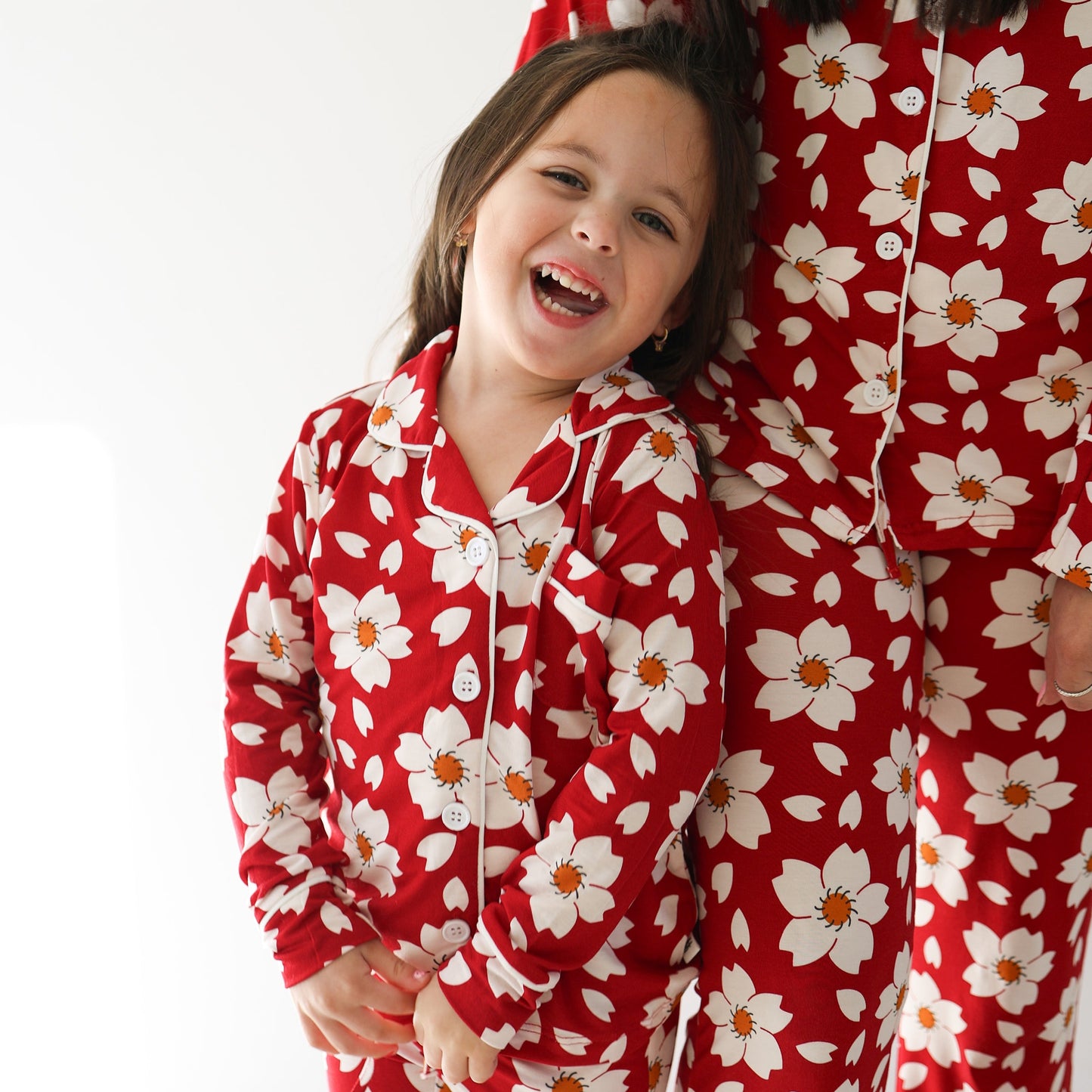 Girl's Bamboo Button Up Lounge Set | Cherry Blossoms
