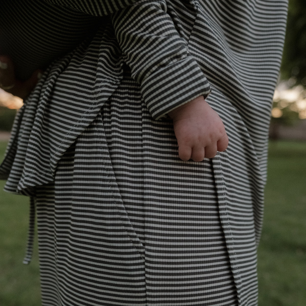 Women's Bamboo Button Up Lounge Set | Forest Stripe Ribbed