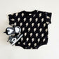 Short Sleeve Bubble Romper | Black Bolts