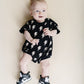 Short Sleeve Bubble Romper | Black Bolts