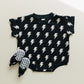 Short Sleeve Bubble Romper | Black Bolts