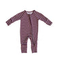 Bamboo Zip Pajamas | Maroon Stripe