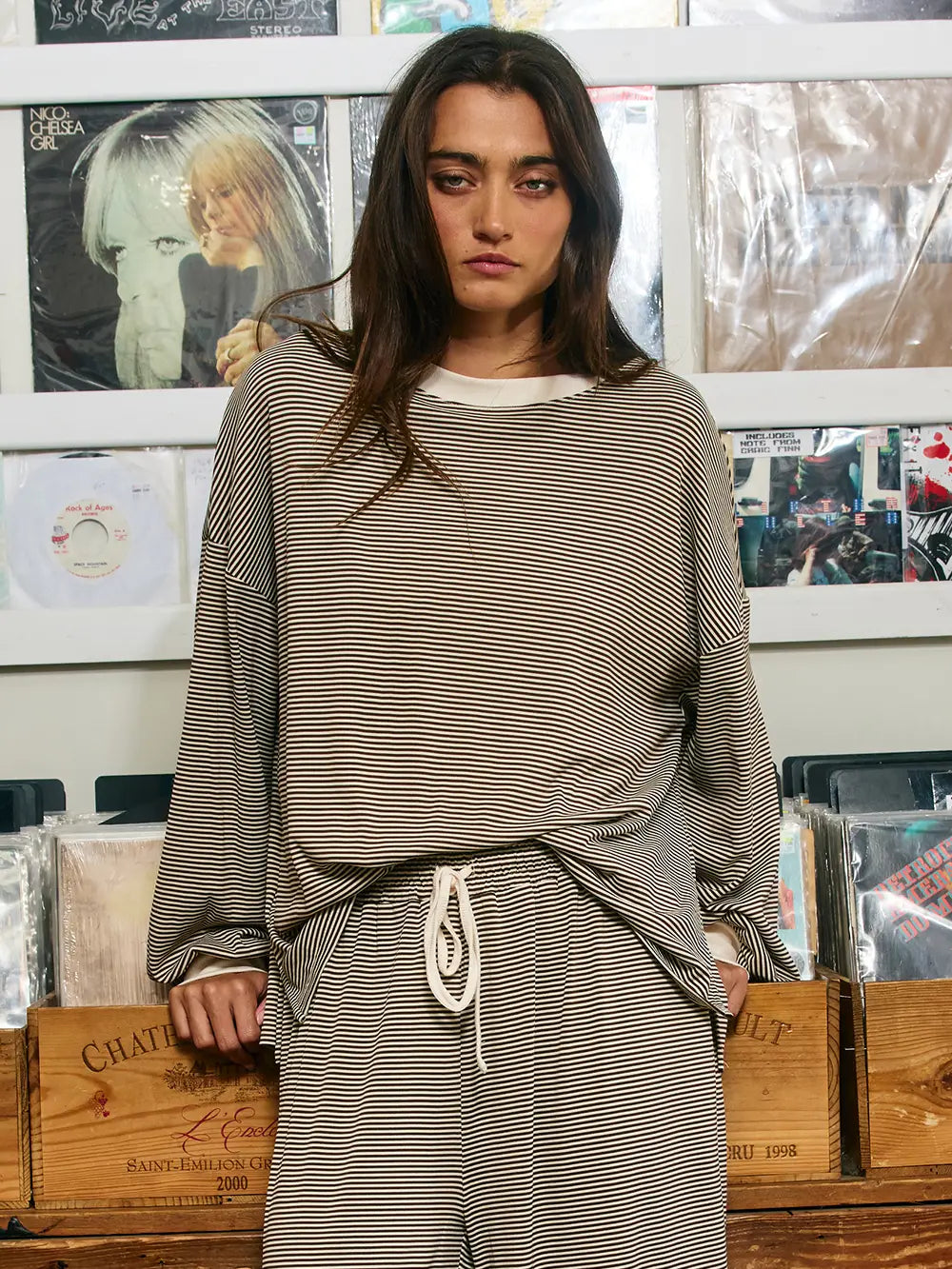 Oversized Micro-Stripe Crewneck Top