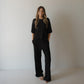 Women's Boxy Tee Lounge Set | Ribbed Black